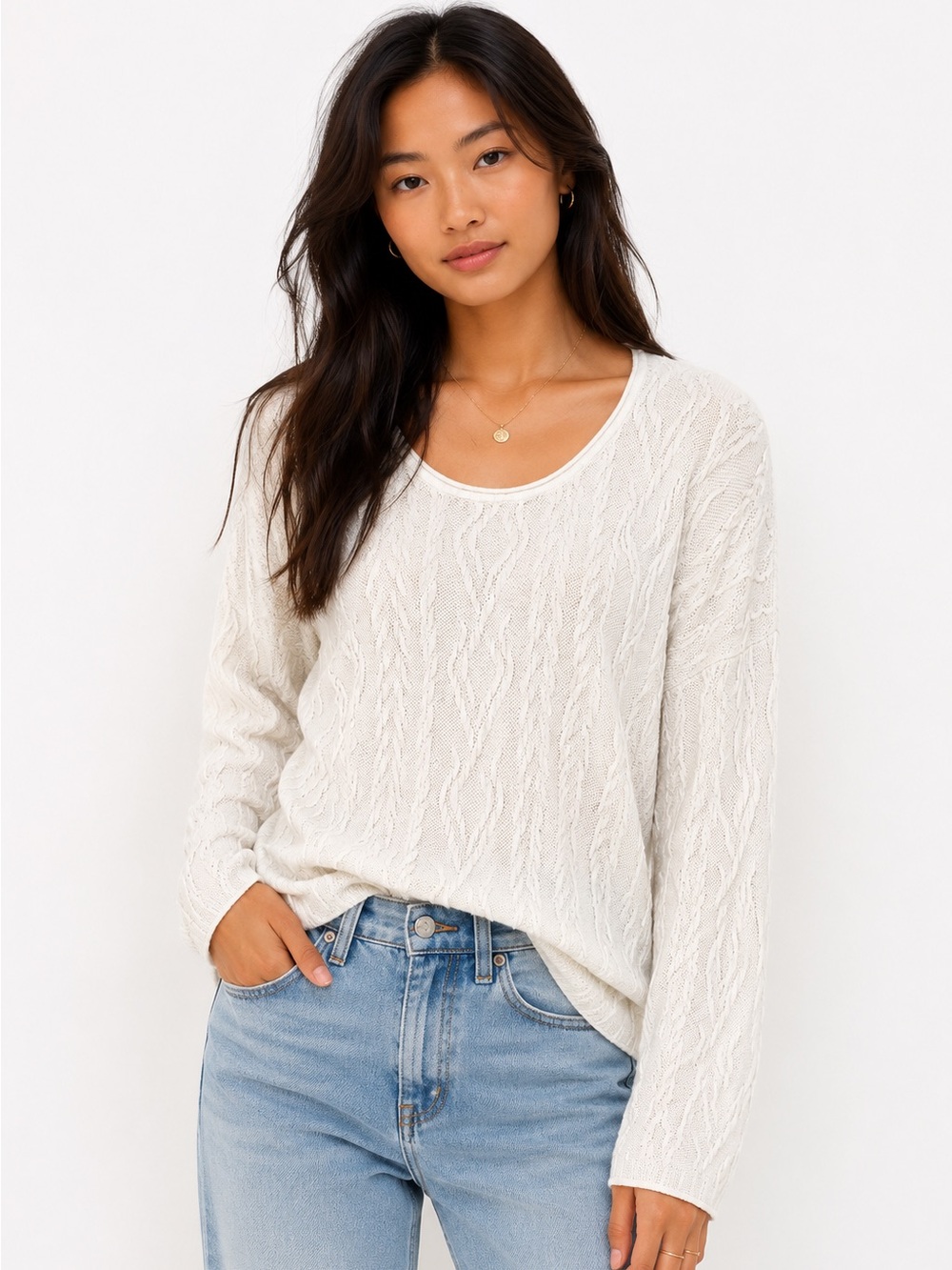 Simply Vera Vera Wang Textured Cable Knit  Sweater Size S Cozy Cotton Minimalist